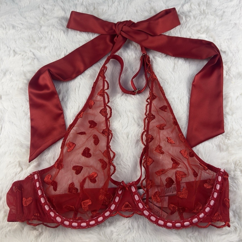 Victoria's Secret Dream Angels Red Heart Mesh Teddy Romper Lingerie S Valentine